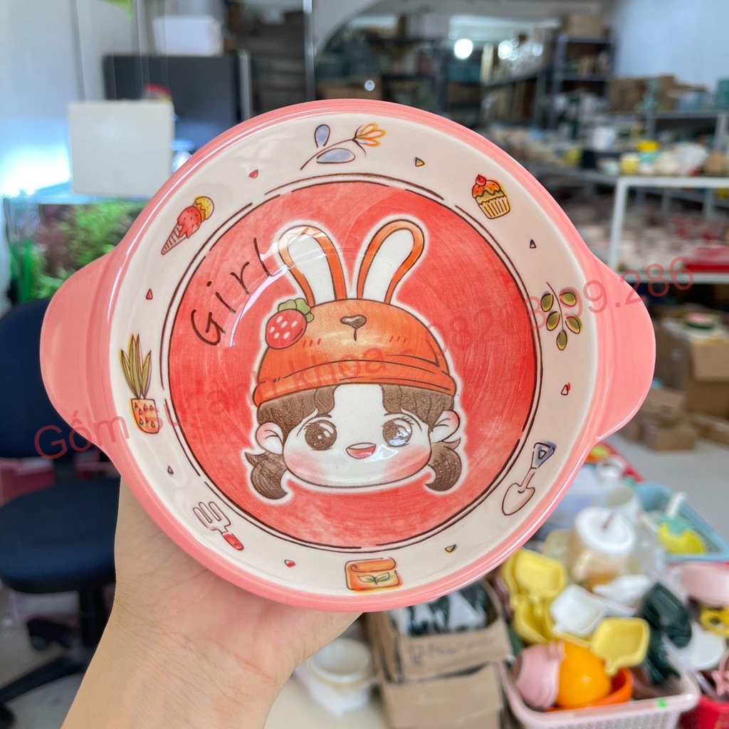 Bộ bát đĩa sứ,Chén Dĩa Sứ Bát Ăn Cơm Decor Bộ bát đĩa girl hồng 14 món xinh yêu cho gia đình