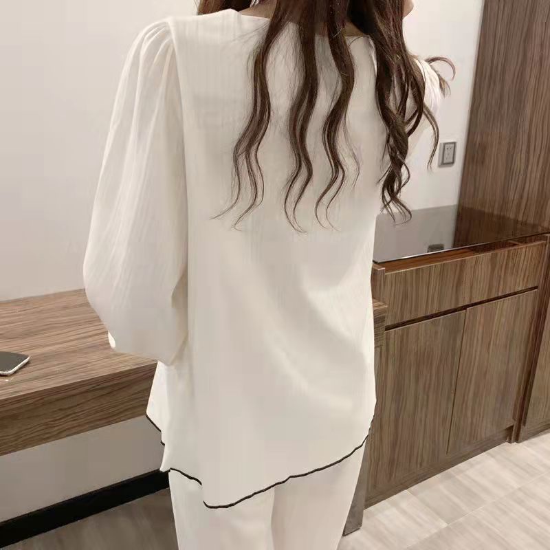 ✬Bộ Đồ Ngủ Dài Tay Xinh Xắn Dành Cho Nữ✬Bộ Đồ Ngủ Tay Dài Cổ Vuông Phối Ren Phong Cách Nhật Bản Đơn Giản Ngọt Ngào Cho Nữ