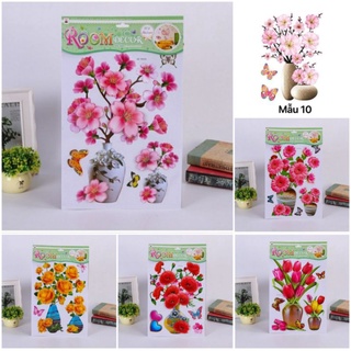 Tranh decal dán bình hoa 3d hoa nổi trang trí
