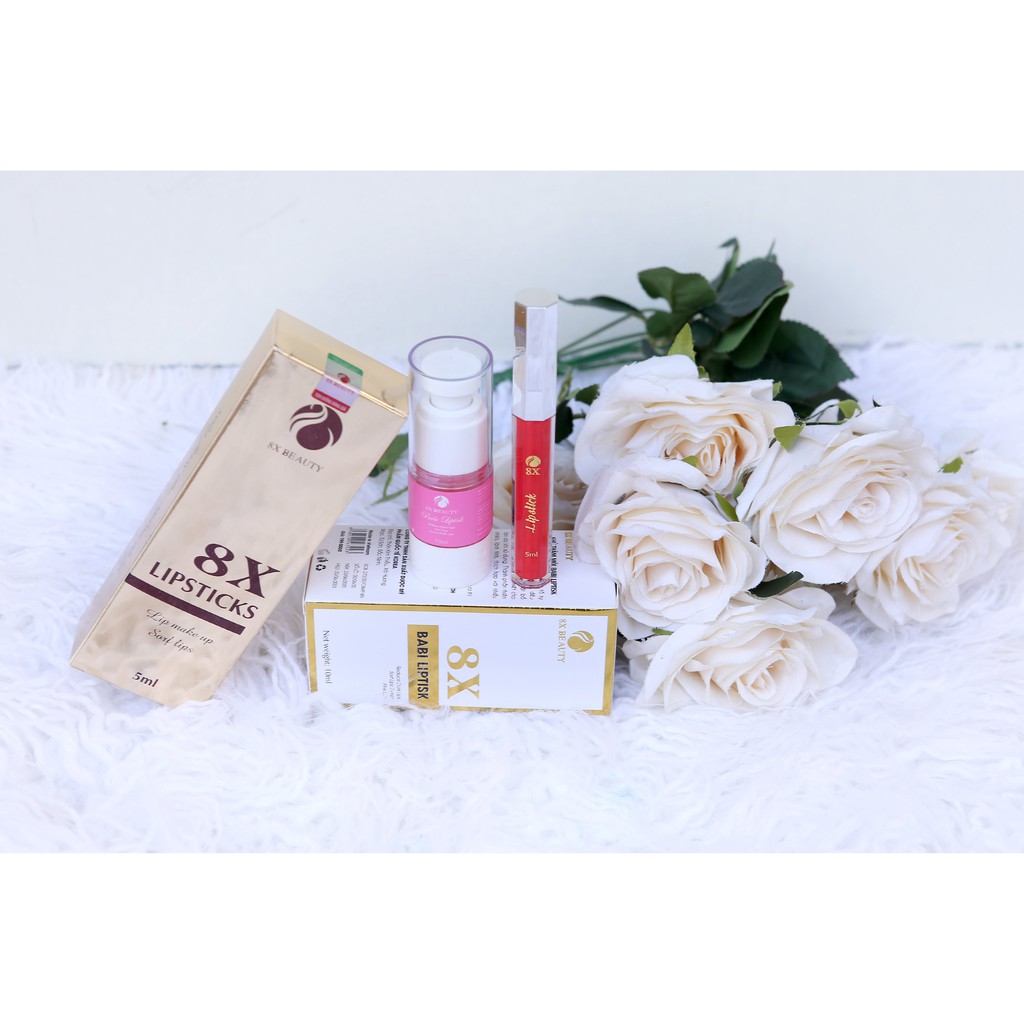 Siêu Hót 💖 Detox Khử Thâm Môi 8x Beauty 10ml - Môi Hồng Căng Mọng - Tặng Son Đỏ Cam San Hô Siêu Lì 8x Lipstick