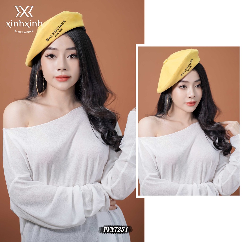 Mũ nồi Beret nỉ họa tiết chữ thời trang phong cách sang trọng