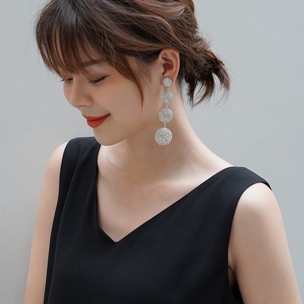 Bông Tai Mạ Bạc 925 Dáng Dài Đính Đá Kim Cương Thời Trang Đơn Giản