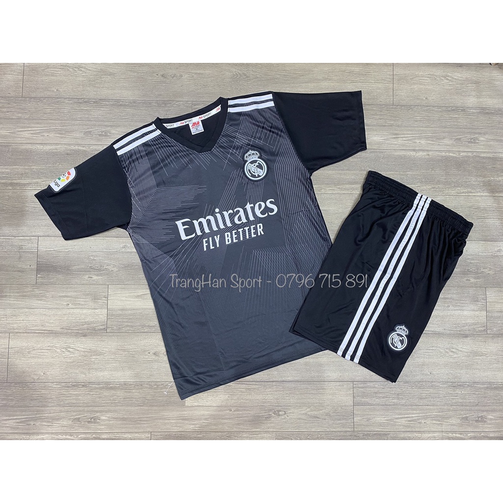 Bộ thể thao - Áo bóng đá nam Real đen 2023 (40-85kg)