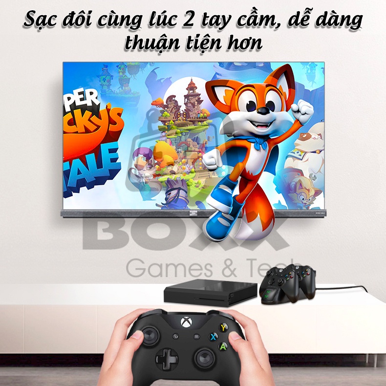 Dock sạc đôi cho tay cầm xbox one s, xbox series x kèm 2 pin sạc chính hãng Dobe