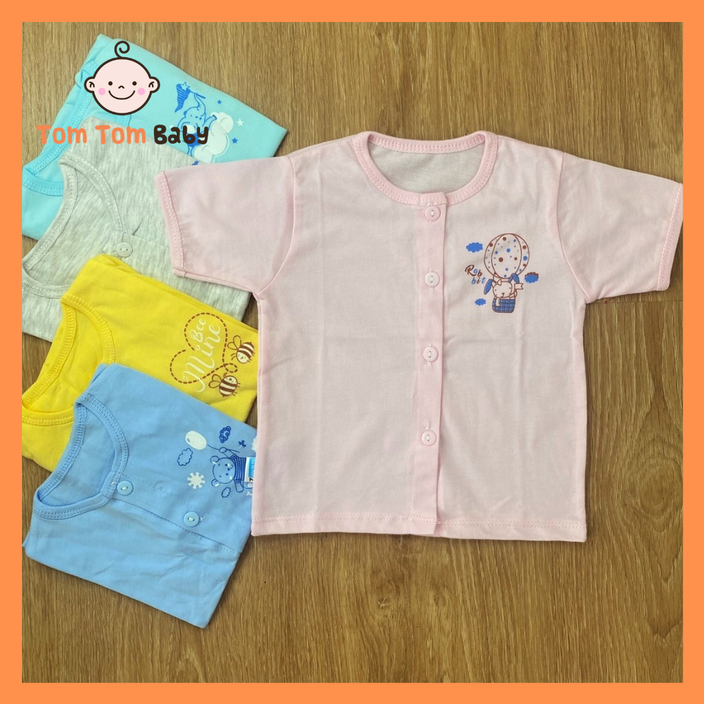 COMBO 3 Áo Sơ Sinh Cotton Thái Hà Thịnh | Mẫu Tay Ngắn Cài Nút Giữa | Size 1-5 cho bé sơ sinh-12kg| quần áo sơ sinh