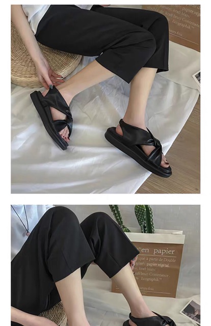 Dép da ulzzang Sandal chéo-Full size-2 ảnh thật cuối