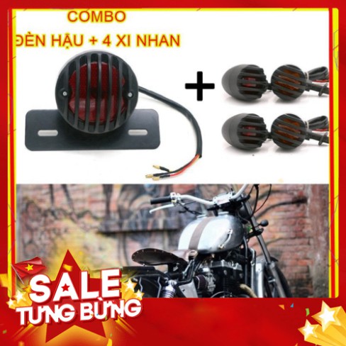 🚚[ FREE SHIP] ⭐⭐⭐⭐⭐ ĐÈN HẬU XE MÁY LƯỚI + 4 XI NHAN LƯỚI chuyên độ xe CAFE RACER