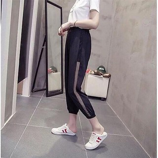 Quần jogger đũi phối lưới ông bó thời trang, phong cách