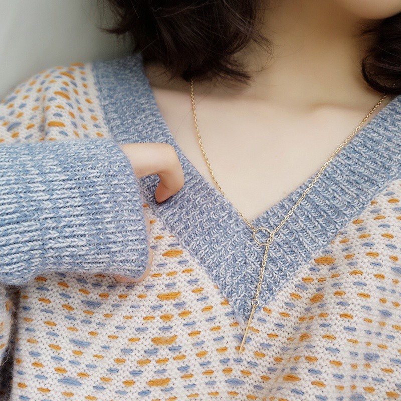 Vòng cổ dài bằng kim loại 191087 mặc áo sweater đơn giản độc đáo thời trang thường ngày dễ phối