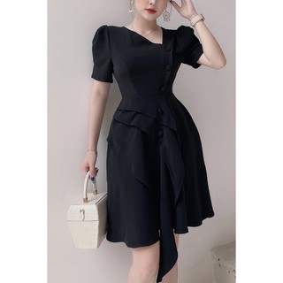 Đầm xòe ngắn tay cổ lệch cúc bọc - 20Again