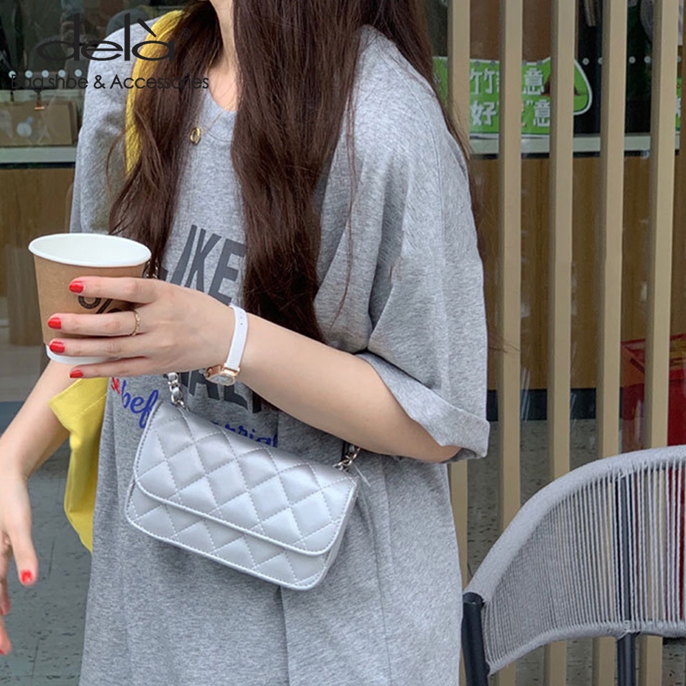 Dela Túi Đeo Chéo Hình Vuông Nhỏ Đính Hạt Kim Cương Có Thể Điều Chỉnh Thời Trang Mới Cho Nữ