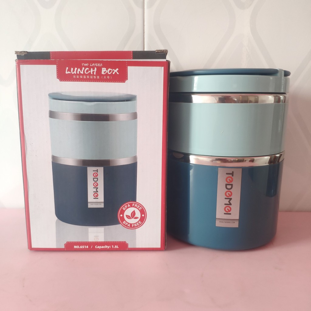 Cà mên giữ nhiệt 2 ngăn inox 2 lớp TEDEMEI - Cặp lồng cơm giữ nhiệt 2 ngăn | BigBuy360 - bigbuy360.vn
