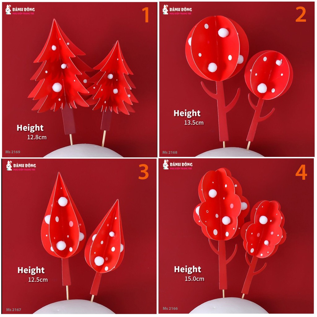 Set Cắm Lá Cây Xanh 3D trang trí Bánh Kem Sinh Nhật Cây Thông Cây Noel Phụ Kiện Sinh Nhật