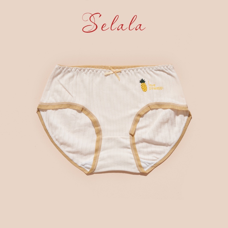 Set 5 Quần Lót Selala Cotton Thoáng Mát Họa Tiết Hoa Quả Phối Nơ Cực Xinh QC37