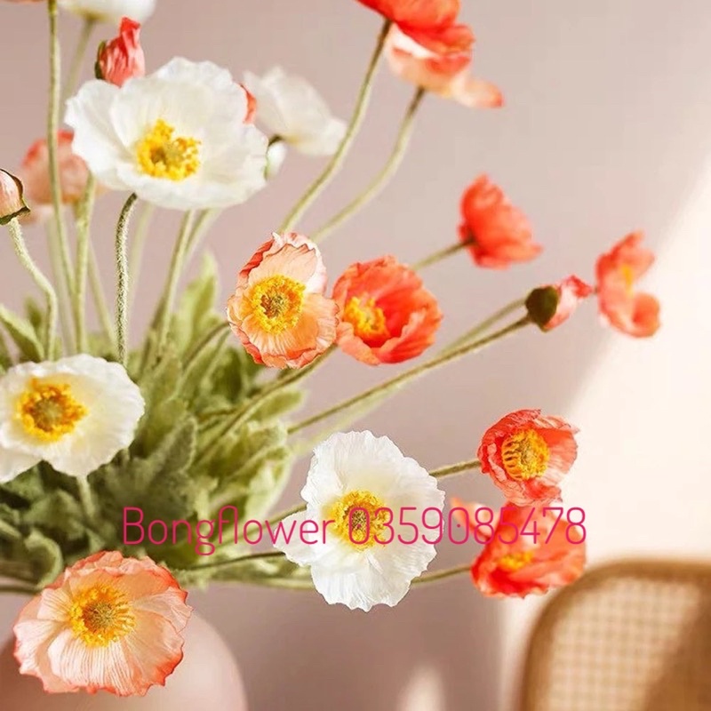 Hoa anh túc giả cành 3 bông dài 60cm