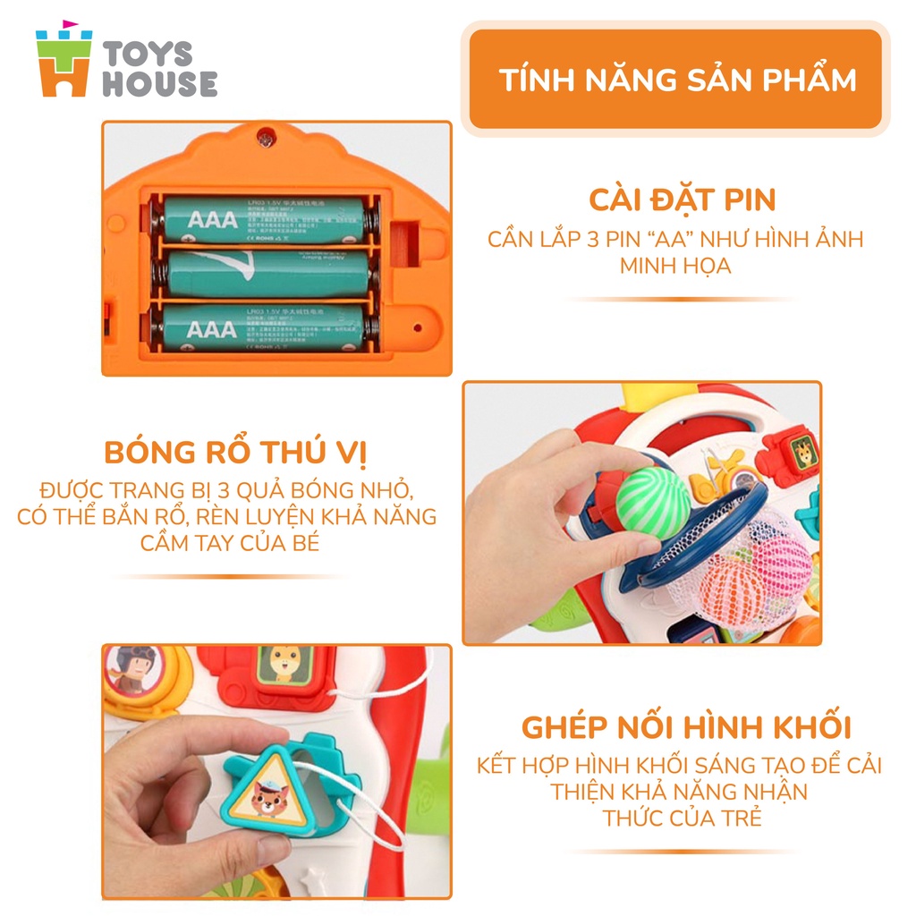 Xe tập đi cho bé kiêm bàn chơi đa năng có nhạc điều chỉnh tốc độ, chống vòng kiềng Toyshouse N6038