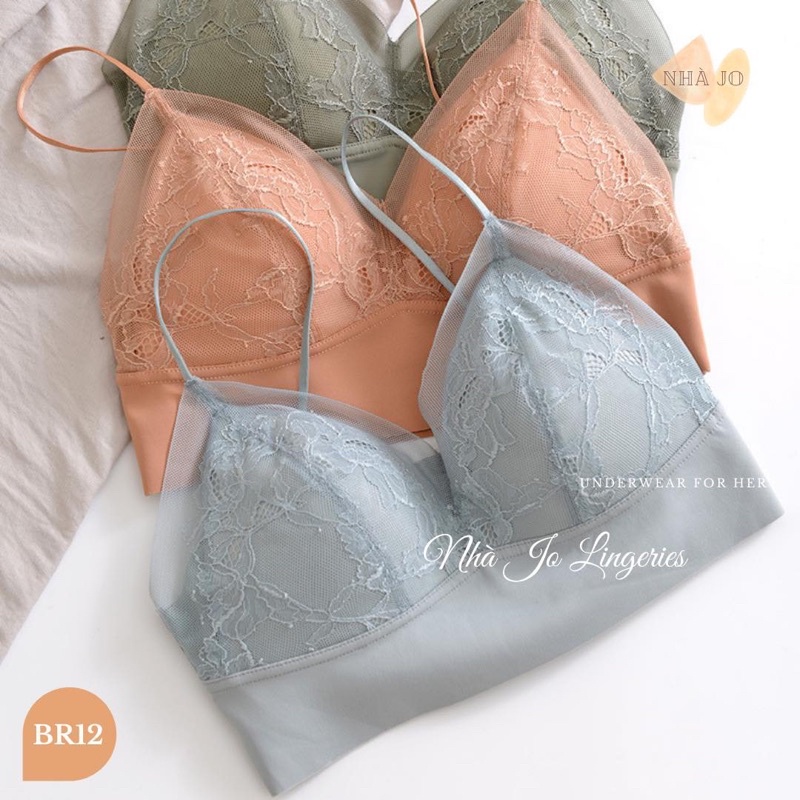 Áo bralette butterfly ren mỏng freesize không gọng bản lưng co giãn BR12 Nhà Jo