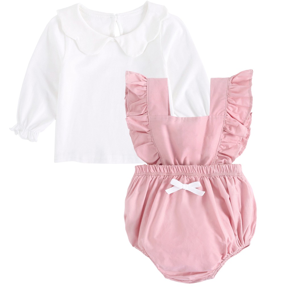 Bộ Trang Phục 2 Mảnh Sanlutoz Cotton Dành Cho Bé Gái Gồm Áo Liền Thân Màu Hồng Và Áo Màu Trắng