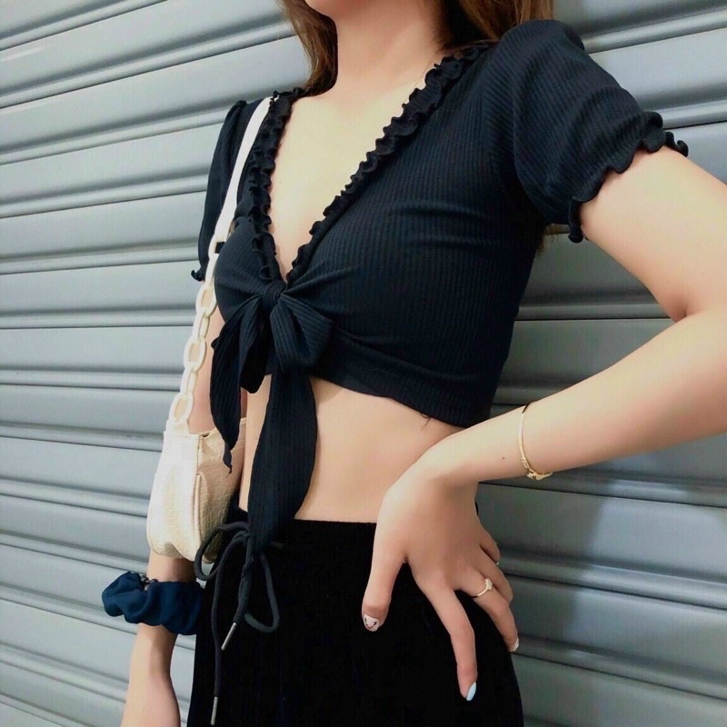 Áo kiểu nữ thắt nơ ngực sexy Michi,áo thun nữ