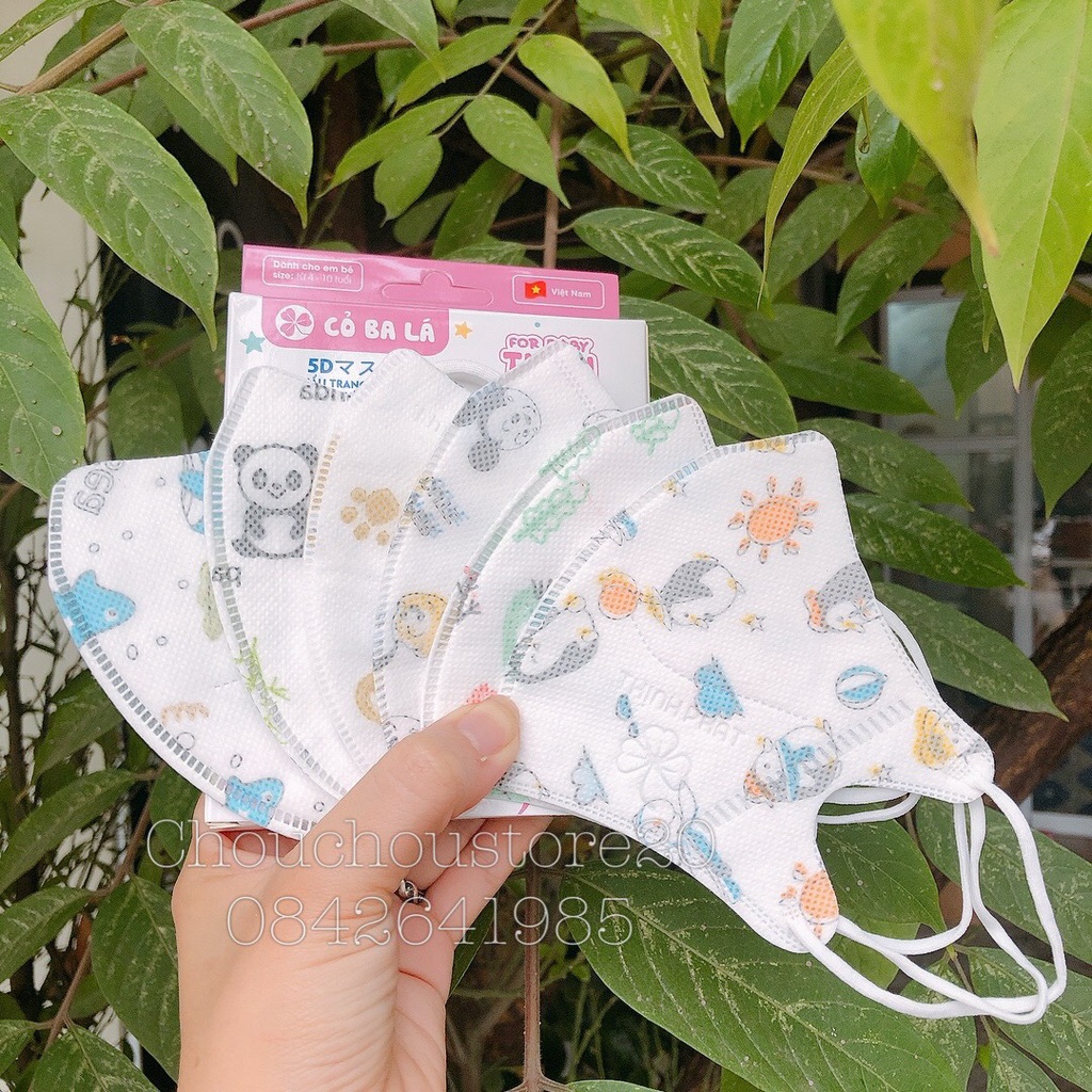 [HÀNG CÓ SẴN] Hộp 10 Chiếc Khẩu Trang trẻ em Y Tế 5D MASK Cỏ 3 Lá Kháng Khuẩn,Chống Tia UV Bảo Vệ Làn Da Bé Từ 4-10 Tuổi