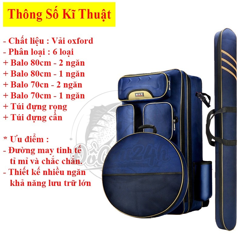 Combo Balo Đựng Đồ Câu Cá Kèm Túi Đựng Rọng + Túi Đựng Cần Câu Cá Dung Tích Cực Lớn