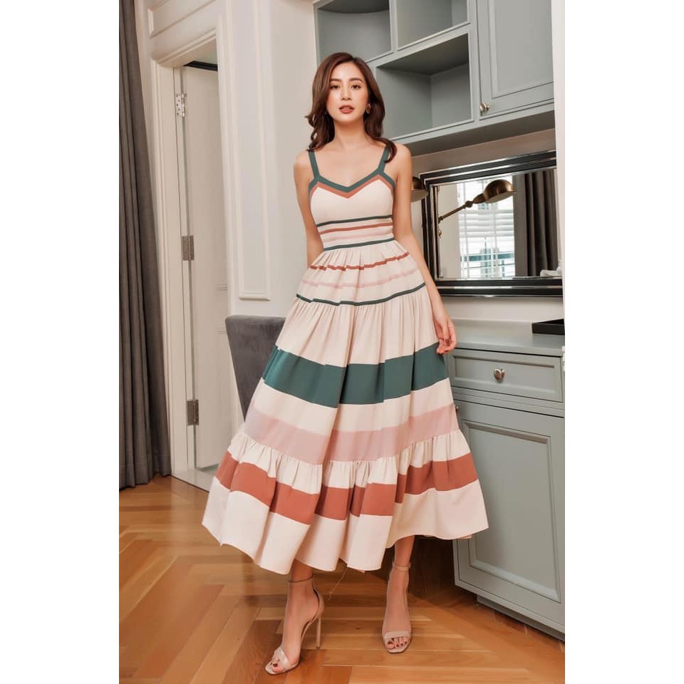 [Mã SKAMSALEP6 giảm 10% tối đa 100K đơn 150K] SÒ VINTAGE - MIA Đầm 2 dây phối màu | BigBuy360 - bigbuy360.vn