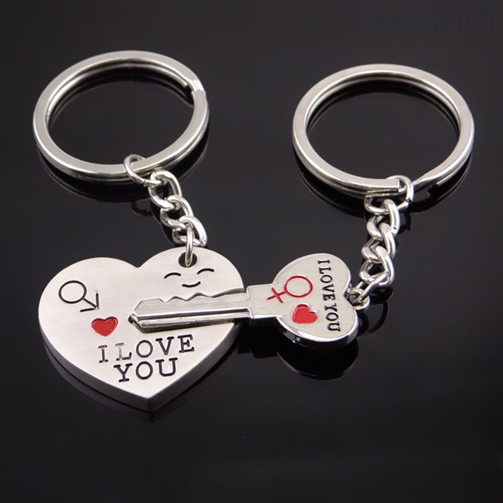 Móc khóa đôi hình trái tim khắc chữ I Love You bằng hợp kim kẽm