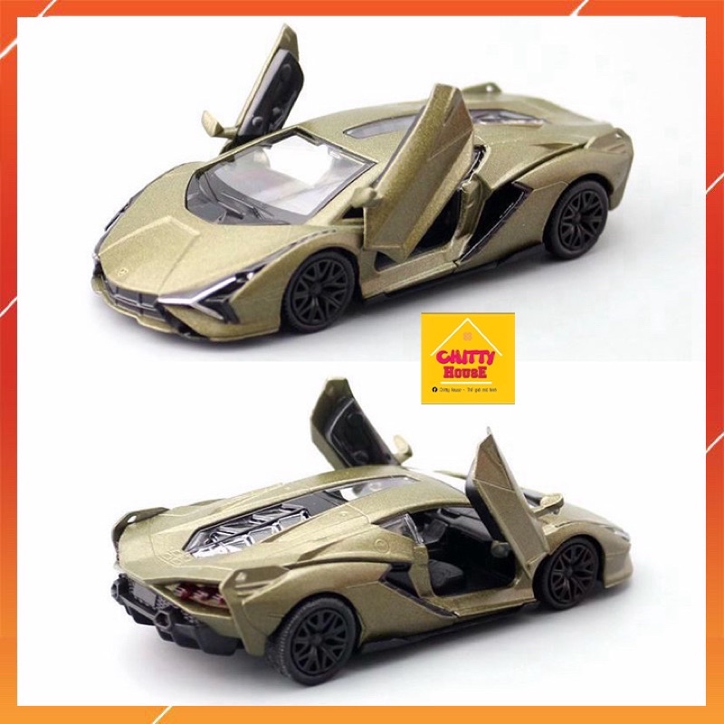Xe mô hình ô tô đúc kim loại Lamborghini Sian tỷ 1:36 chạy cót, mở được cửa, Xe oto đồ chơi cho bé