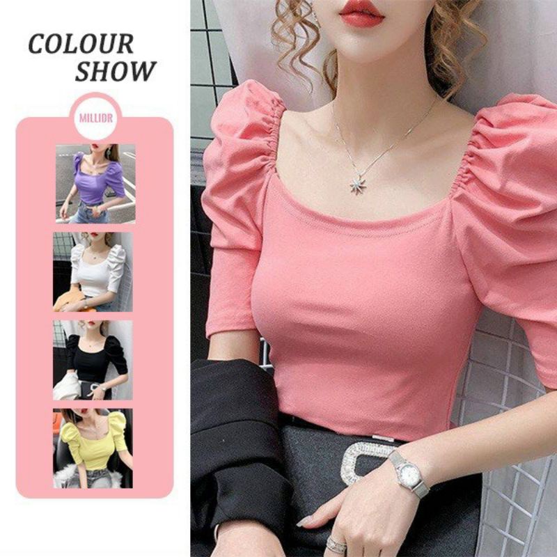 Áo thun kiểu cổ U tay ngắn phồng(A15