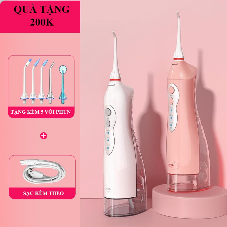 Máy tăm nước cầm tay Oral Irrigator SmileWell tặng kèm 5 vòi phun bảo hành chính hãng 12 tháng