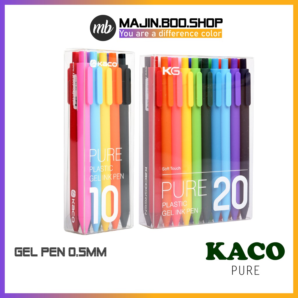 Bộ 10 bút bi gel KACO PURE nhiều màu mực đen (chính hãng)