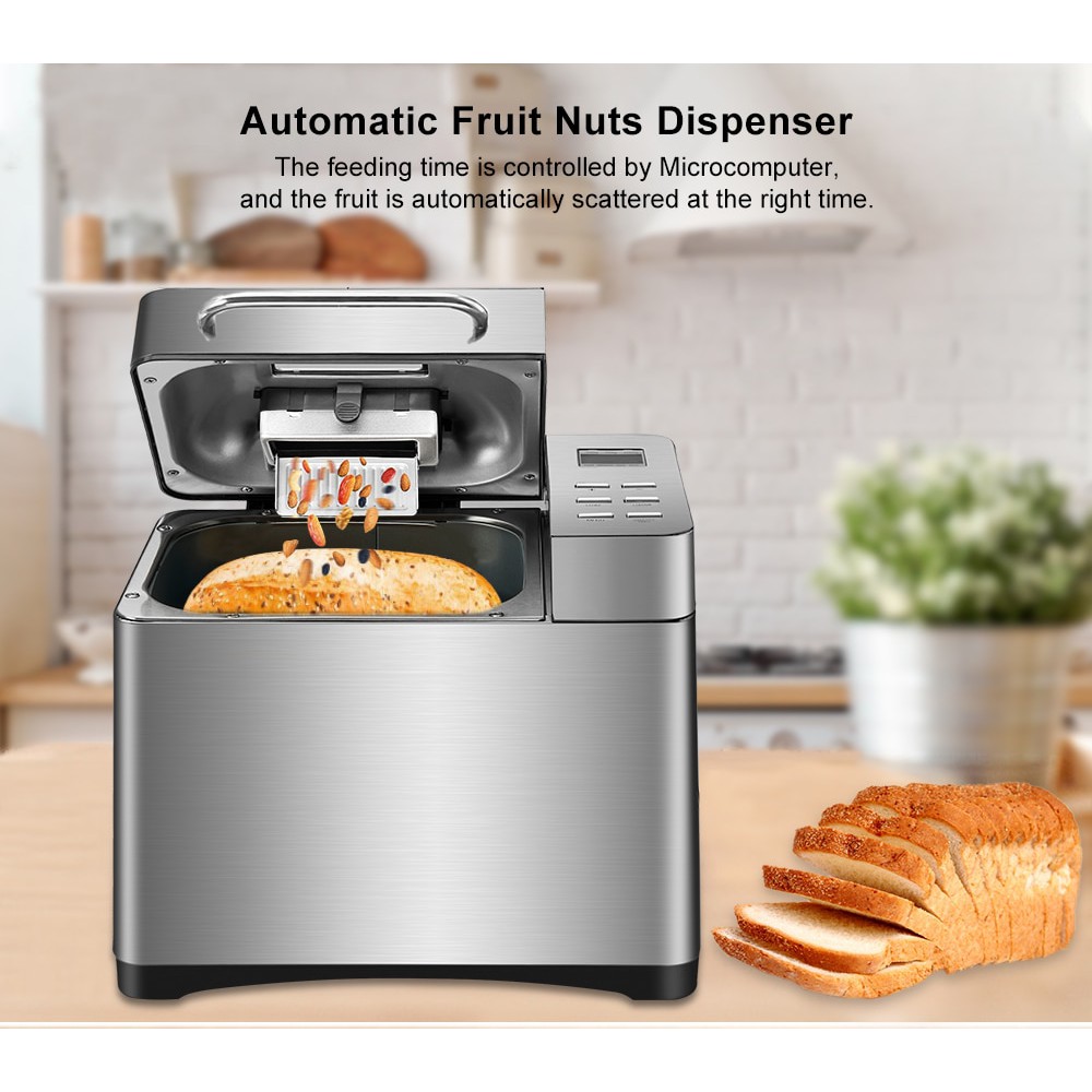 Máy làm bánh mì tự động 1KG 17 trong 1 nhiệt vòng 360 độ không bị sống bột công thức bánh lập trình sẵn