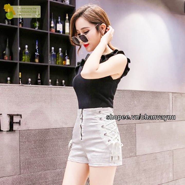 Quần short dây kéo trước đan dây hông BSQA MT338