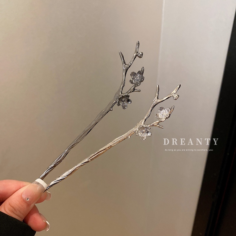 Kẹp Tóc Kim Loại Hình Cành Hoa Mận Phong Cách Mới