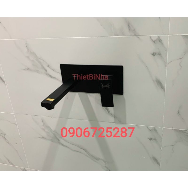 Vòi Lavabo Nóng Lạnh Âm Tường Đồng Thau sơn tĩnh điện màu đen KANISS, bảo hành chính hãng 05 năm