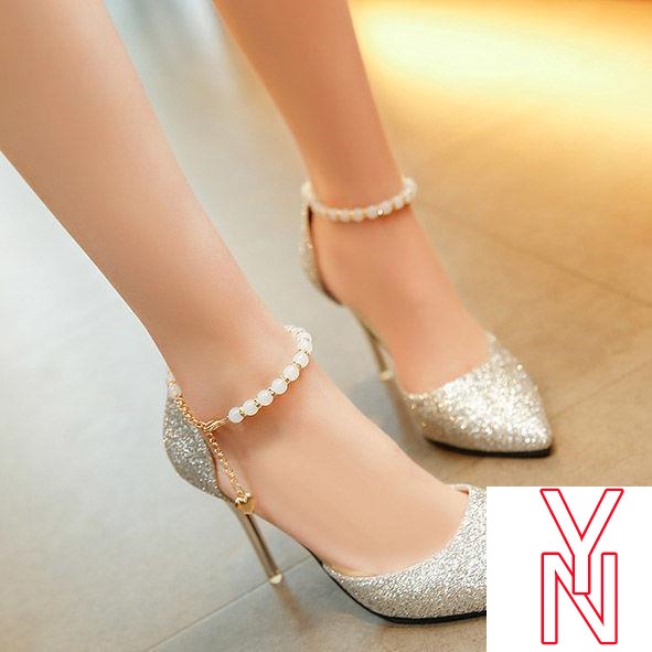 Giày Cao Gót Mũi Nhọn Đính Hạt Dễ Thương Cho Bé Gái