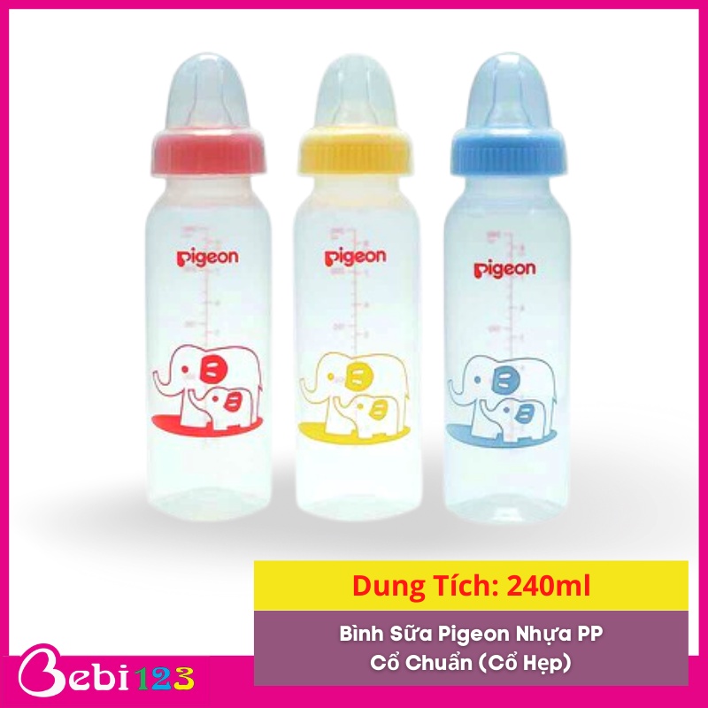 Bình Sữa Pigeon Nhựa PP Cổ Chuẩn (Cổ Hẹp) Loại 120ml &amp; 240ml