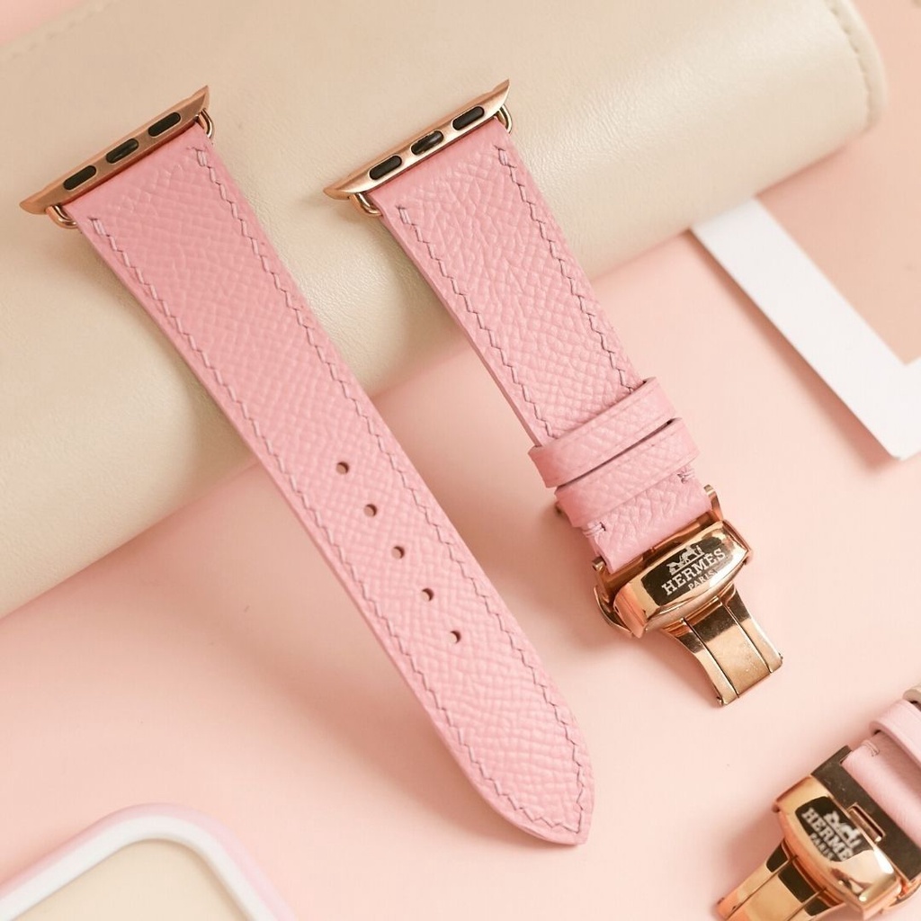 Dây da thủ công Epsom Hồng dành cho Apple Watch, đồng hồ thông minh, đồng hồ cơ DDTC101