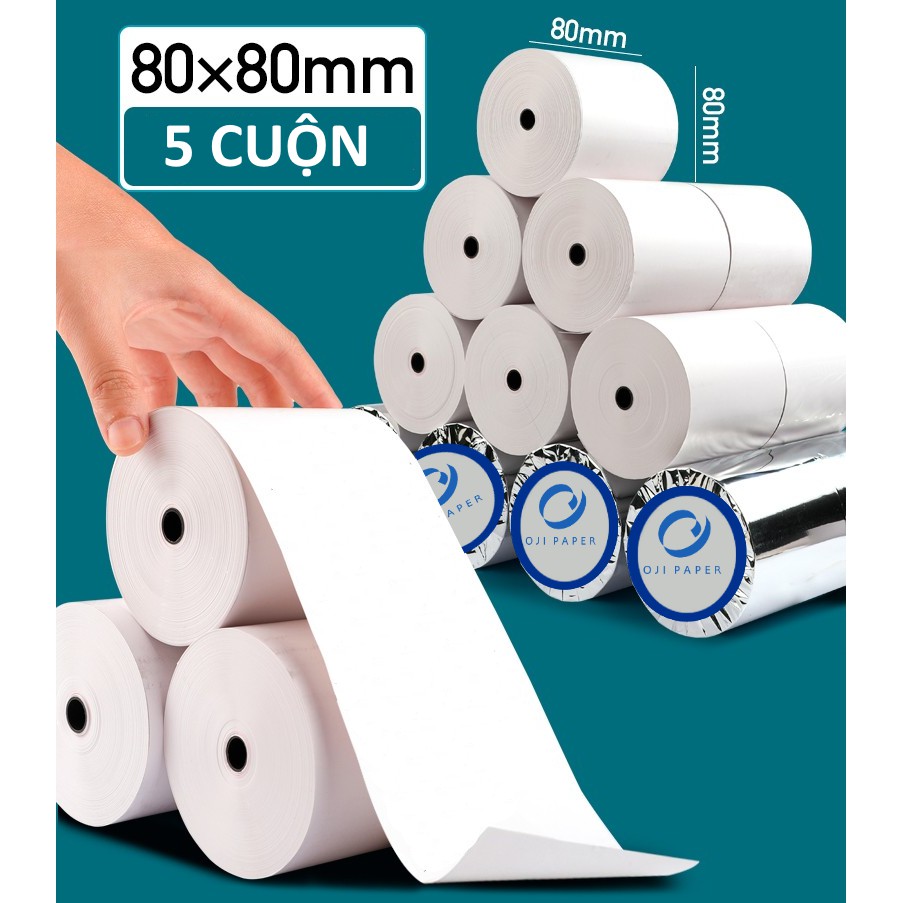 Bộ 5 Cuộn Giấy in nhiệt Oji K80 Phi 80mm (80 x 80 mm) | BigBuy360 - bigbuy360.vn