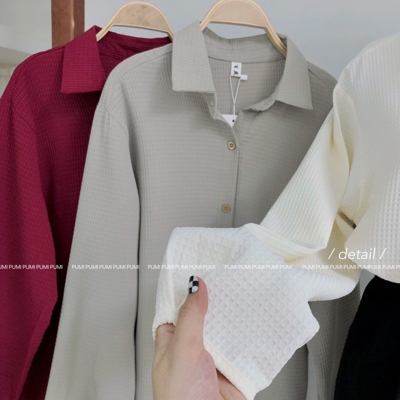 Áo sơ mi nữ chất vải da cá dày dặn tay dài có thể mặc đi làm hoặc đi chơi 3 màu freesize Pumi