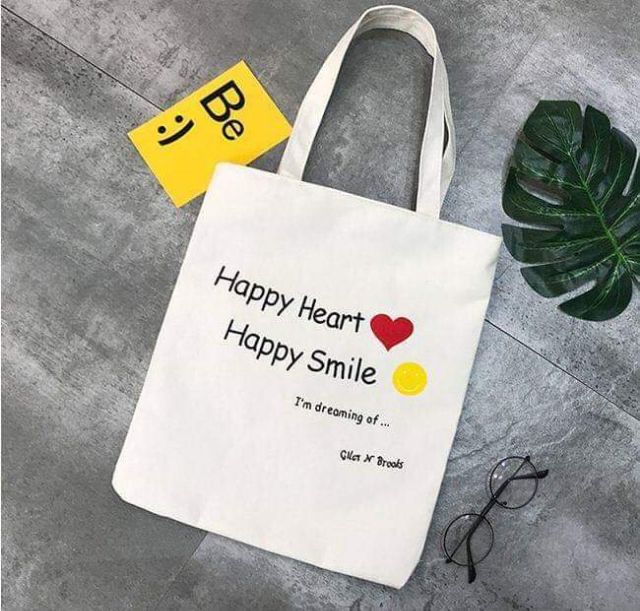 TÚI VẢI CANVAS MỀM - HAPPY HEART - SMILE