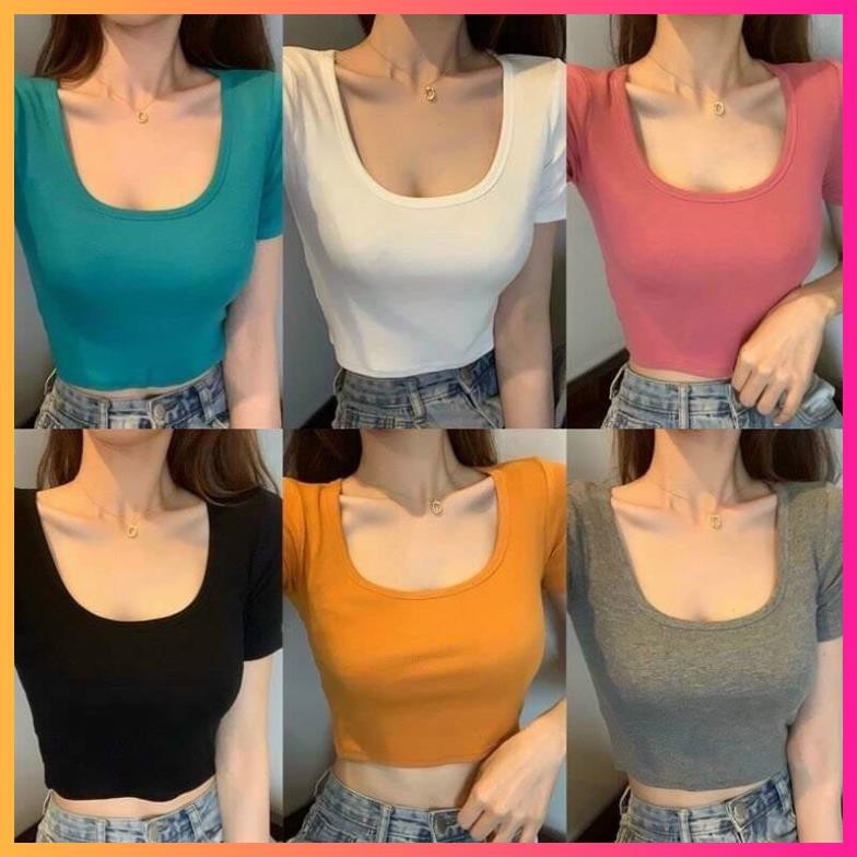 Áo Basic Croptop cổ U, Áo crotop thun body hack eo - MOONMY | BigBuy360 - bigbuy360.vn