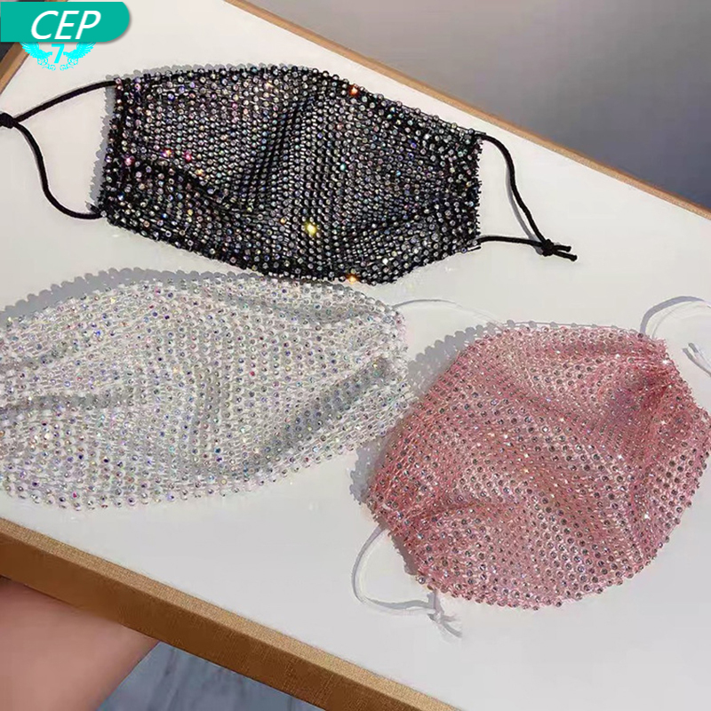 Reusable Face Bandanas Rhinestone Diamonds Sequins Mouth Cover Full Face Protective Anti-dust Party Face Balaclava for Adults CEPP