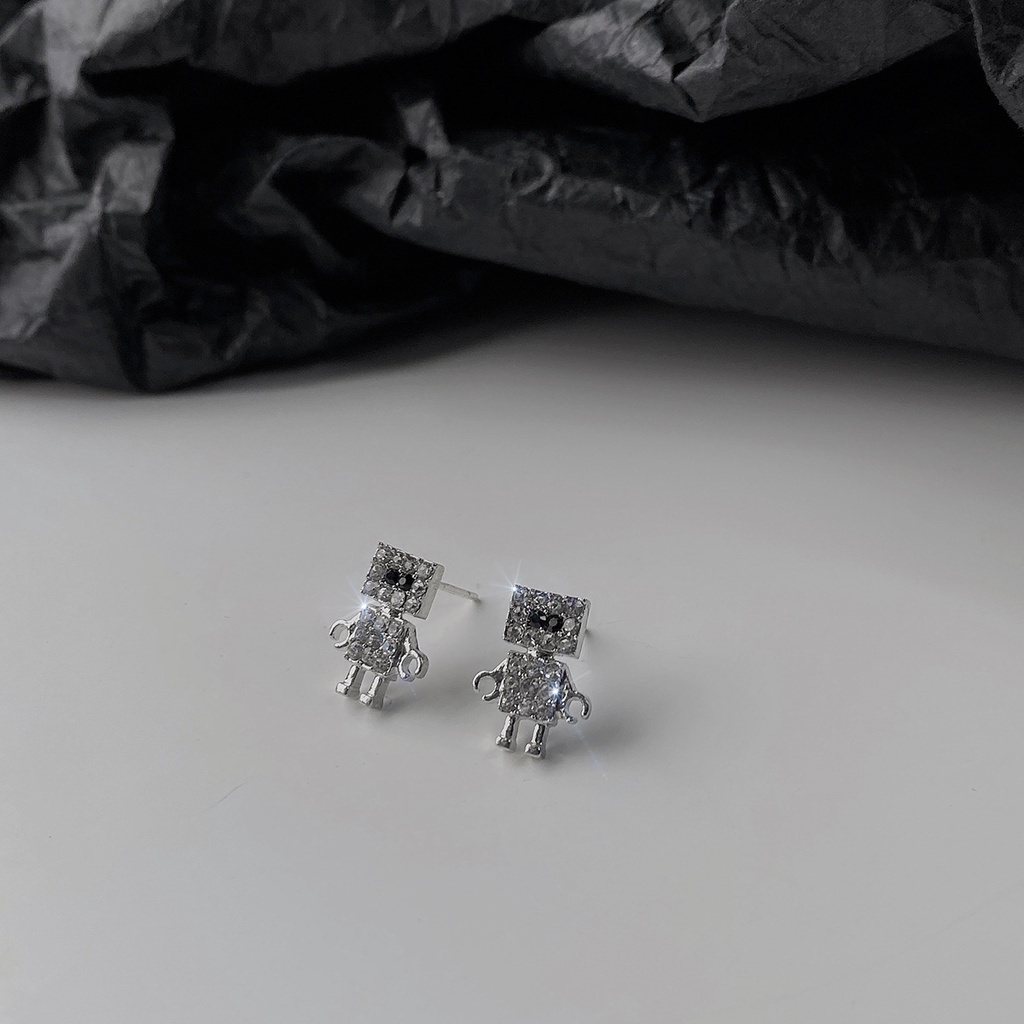 Bông tai hình robot hoạt hình đính đá phong cách Harajuku sang trọng