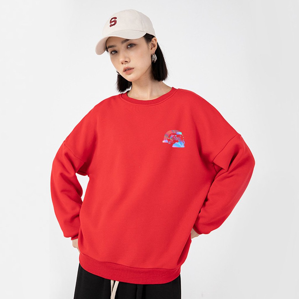 Áo Sweater nỉ phản quang in hình thời trang Unisex form rộng dài tay UnicornRainbowAS89 Lotus nam nữ Oversize phong cách