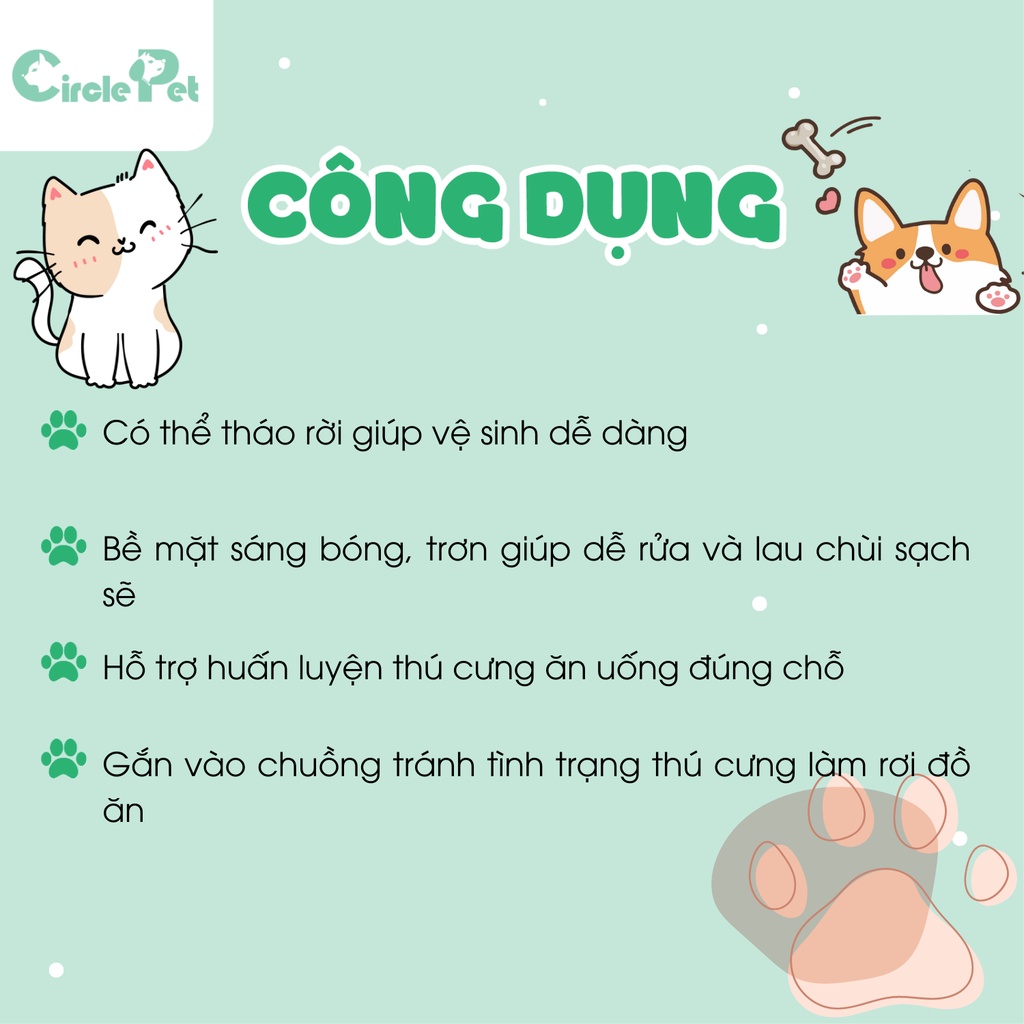 Bát Ăn Gắn Chuồng Pian Pian Dành Cho Chó Mèo Chất Liệu Nhựa Cao Cấp Và Inox Không Gỉ  - Circle Pet