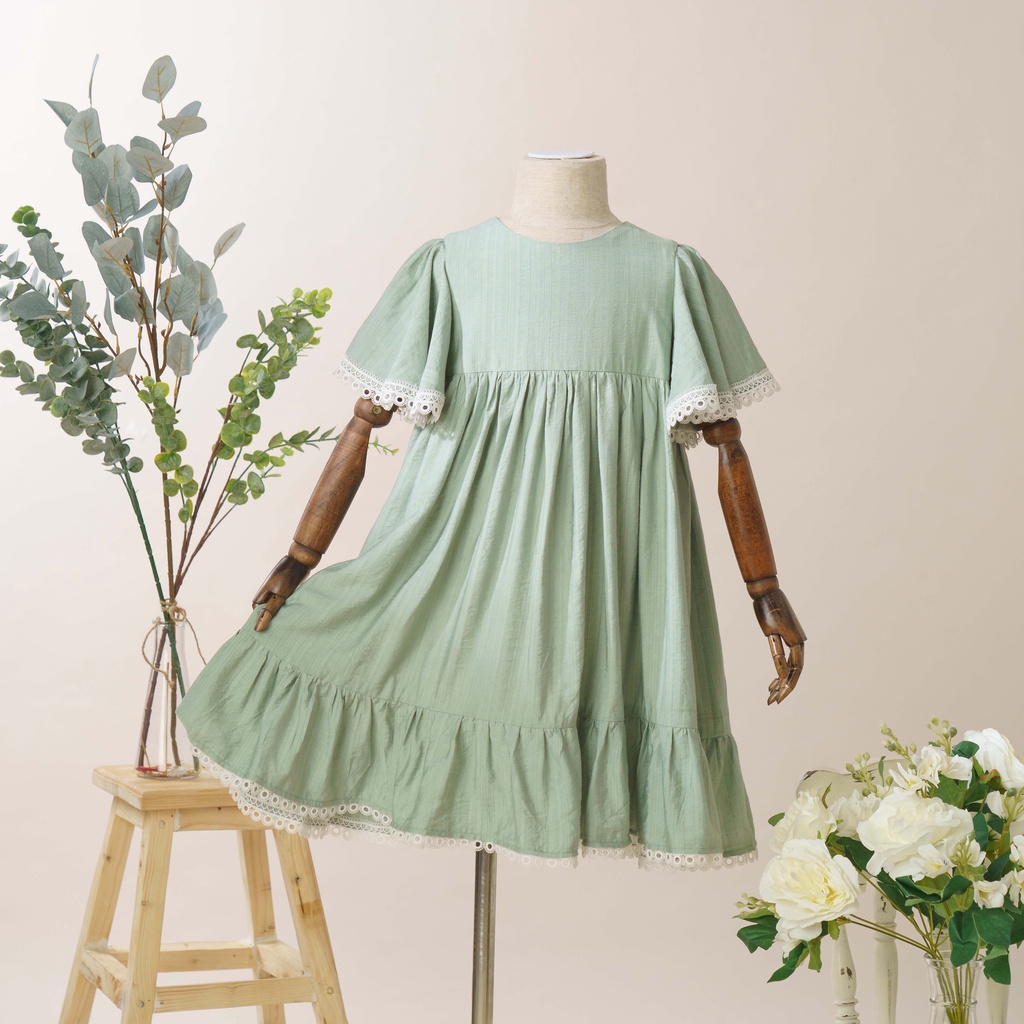 Váy Bé Gái Thiết Kế Ermengarde Màu Xanh Ngọc Tay Áo Viền Ren BEBAE KIDSWEAR