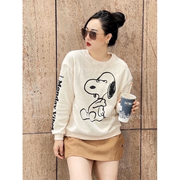 ANU599 - ÁO NỈ NỮ MÀU BE BO GẤU CÚN SNOOPY | BigBuy360 - bigbuy360.vn