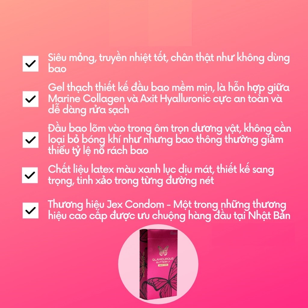 Bao Cao Su Jex Butterfly Hot trơn siêu mỏng ôm khít không đầu thừa Gel ấm nóng