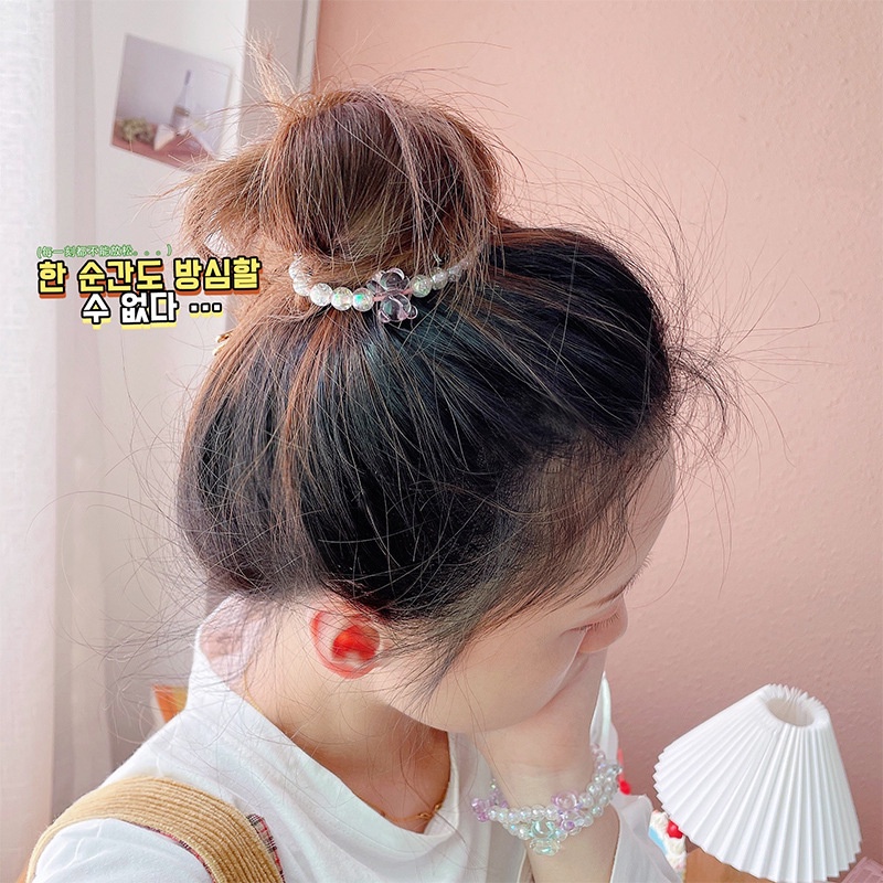 Dây buộc tóc co giãn đính hạt pha lê nhiều màu phong cách Hàn Quốc cho nữ